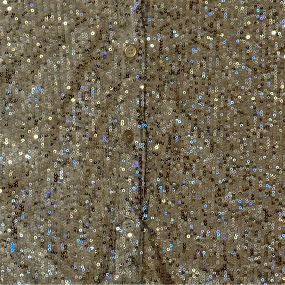 SANCTUARY Radiant Sequin Button Down Collared Shirt in Champagne Size Large NWT - Picture 6 of 8